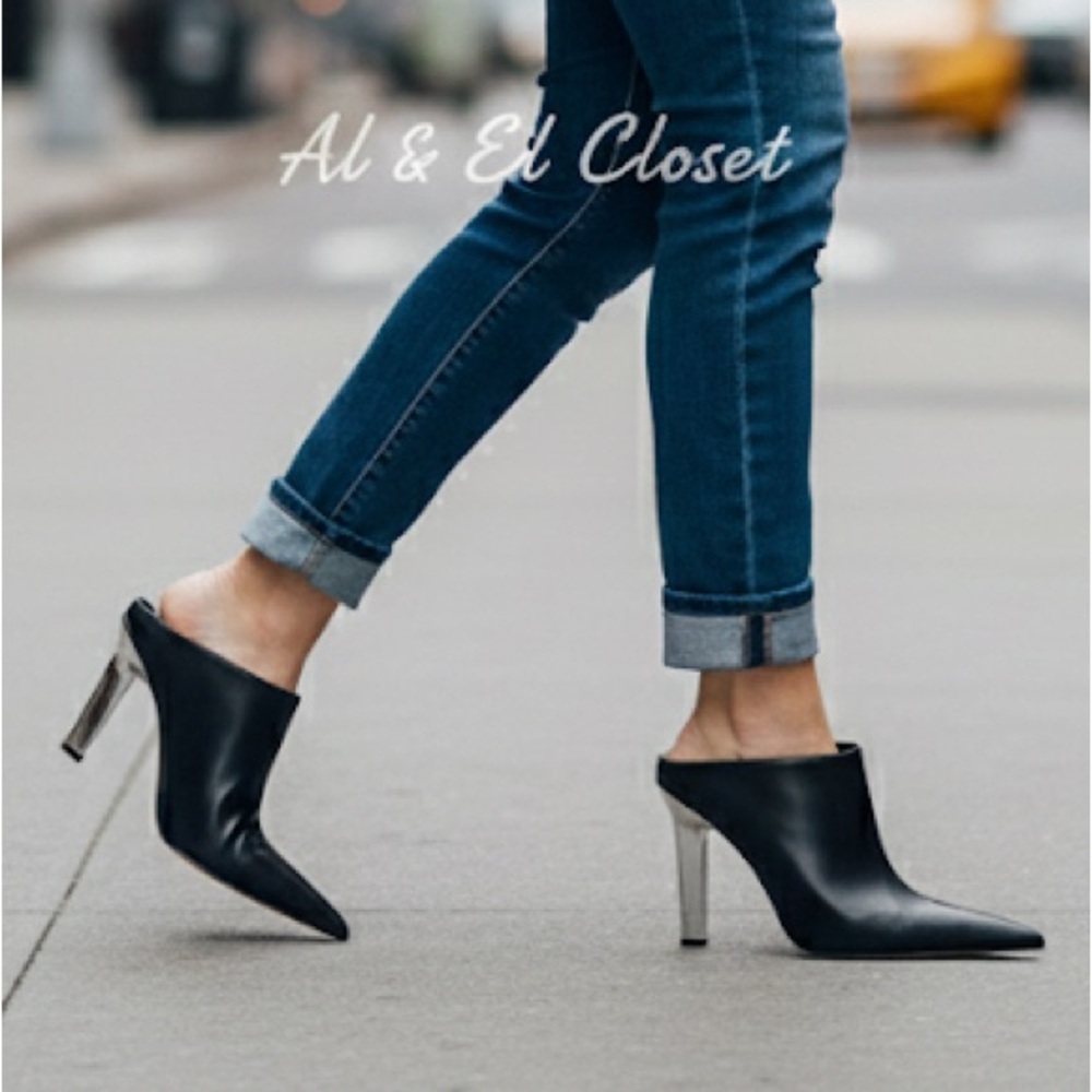 Michael Kors Halle Mule Pump Leather Black Pointed Toe Heels Size 6M NIB